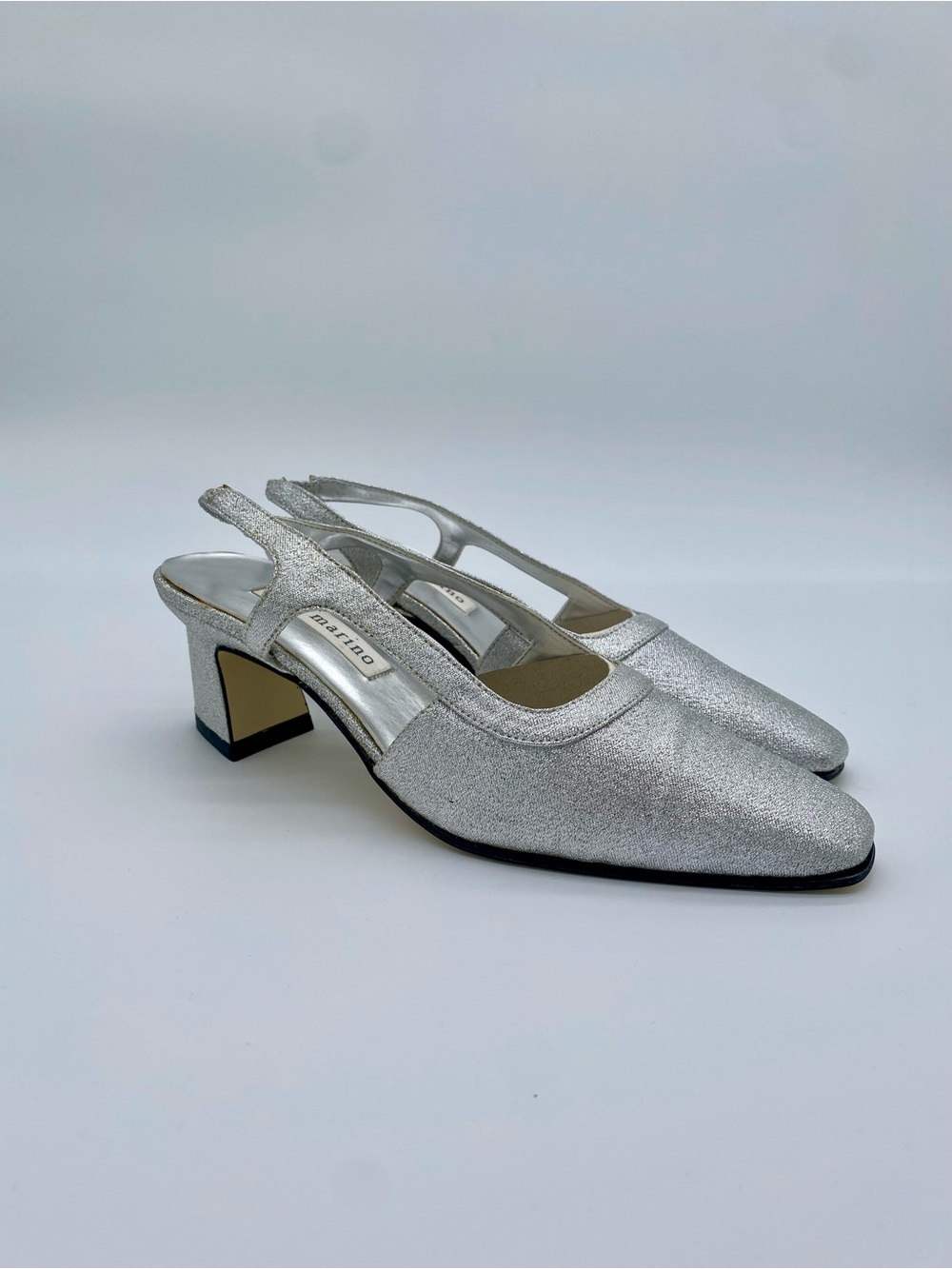 Vintage Ann Marino Slingback Heels Womens 5.5 Silver Square Toe Deadstock NOS